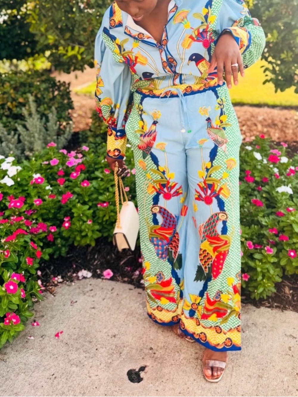 Vibrant Blue Tropical Print Two-Piece Set